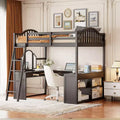 Full Size Loft Bed with Desk, Wood Loft Bed with Drawers & Storage Shelves, High Loft Bed Full with Vanity Mirror for Kids Teens Adults