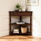 Hostack 33.8'' Small Triangle Corner Table with 3 Tiers, Solid Wood Legs for Small Spaces and Living Room, Light Espresso