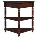 Hostack Tavolino angolare triangolare piccolo da 33,8'' con 3 ripiani, gambe in legno massello per piccoli spazi e soggiorno, Espresso Chiaro