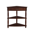 Hostack Tavolino angolare triangolare piccolo da 33,8'' con 3 ripiani, gambe in legno massello per piccoli spazi e soggiorno, Espresso Chiaro