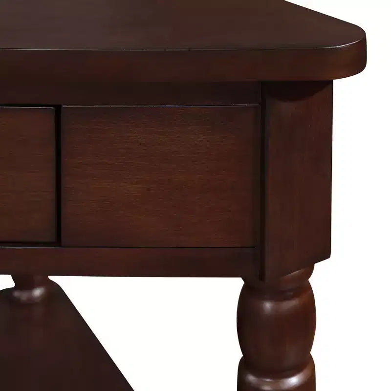 Hostack Tavolino angolare triangolare piccolo da 33,8'' con 3 ripiani, gambe in legno massello per piccoli spazi e soggiorno, Espresso Chiaro