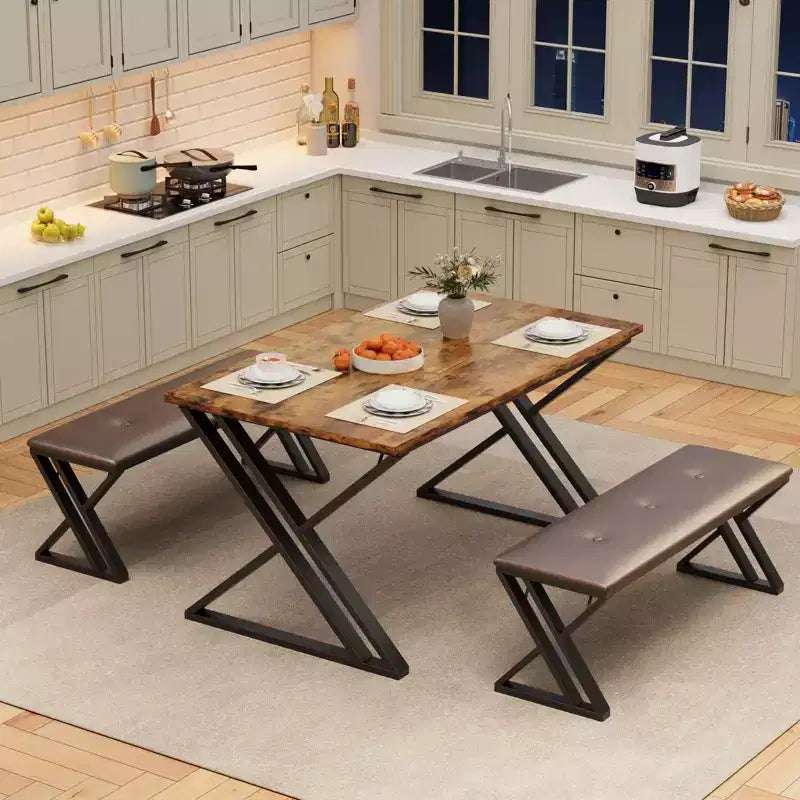 Set da Tavolo da Pranzo con 2 Panche, Tavolo da Pranzo per 4-6 Persone, Tavolo da Colazione con Panche Rivestite in Pelle PU per Piccoli Spazi, Appartamenti