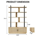 Libreria a 5 livelli con armadietto contenitore, libreria in rattan da 180 cm con ripiani a vista, libreria con telaio in metallo per soggiorno e camera da letto
