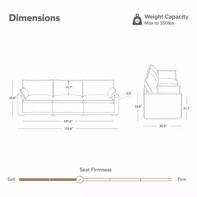 Divano componibile di grandi dimensioni Spruce & Spring per soggiorno, talpa-3 pezzi