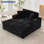 Poltrona Chaise Longue Extralarge 54, Divano Letto Imbottito con 4 Cuscini e Portabicchieri, Comodo Divano in Velluto a Coste per Soggiorno Camera da Letto