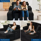 Poltrona Chaise Longue Extralarge 54, Divano Letto Imbottito con 4 Cuscini e Portabicchieri, Comodo Divano in Velluto a Coste per Soggiorno Camera da Letto