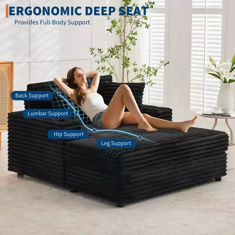 Poltrona Chaise Longue Extralarge 54, Divano Letto Imbottito con 4 Cuscini e Portabicchieri, Comodo Divano in Velluto a Coste per Soggiorno Camera da Letto
