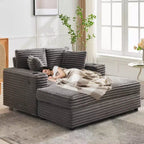 Poltrona Chaise Longue Extralarge 54, Divano Letto Imbottito con 4 Cuscini e Portabicchieri, Comodo Divano in Velluto a Coste per Soggiorno Camera da Letto