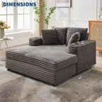 Poltrona Chaise Longue Extralarge 54, Divano Letto Imbottito con 4 Cuscini e Portabicchieri, Comodo Divano in Velluto a Coste per Soggiorno Camera da Letto