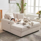 Poltrona Chaise Longue Extralarge 54, Divano Letto Imbottito con 4 Cuscini e Portabicchieri, Comodo Divano in Velluto a Coste per Soggiorno Camera da Letto