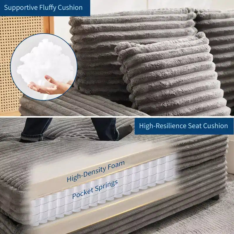 Poltrona Chaise Longue Extralarge 54, Divano Letto Imbottito con 4 Cuscini e Portabicchieri, Comodo Divano in Velluto a Coste per Soggiorno Camera da Letto