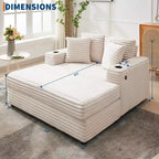 Poltrona Chaise Longue Extralarge 54, Divano Letto Imbottito con 4 Cuscini e Portabicchieri, Comodo Divano in Velluto a Coste per Soggiorno Camera da Letto