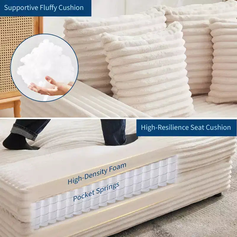 Poltrona Chaise Longue Extralarge 54, Divano Letto Imbottito con 4 Cuscini e Portabicchieri, Comodo Divano in Velluto a Coste per Soggiorno Camera da Letto