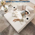 Poltrona Chaise Longue Extralarge 54, Divano Letto Imbottito con 4 Cuscini e Portabicchieri, Comodo Divano in Velluto a Coste per Soggiorno Camera da Letto