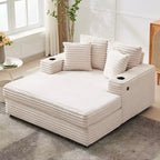 Poltrona Chaise Longue Extralarge 54, Divano Letto Imbottito con 4 Cuscini e Portabicchieri, Comodo Divano in Velluto a Coste per Soggiorno Camera da Letto