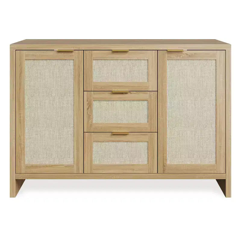 COZONY 47 Modern Rattan Buffet Cabinet Sideboard with Storage, Boho Credenza with Drawers & Doors, Wooden Coffee Bar Cabinet