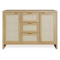 COZONY 47 Modern Rattan Buffet Cabinet Sideboard with Storage, Boho Credenza with Drawers & Doors, Wooden Coffee Bar Cabinet