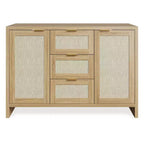 COZONY 47 Modern Rattan Buffet Cabinet Sideboard with Storage, Boho Credenza with Drawers & Doors, Wooden Coffee Bar Cabinet