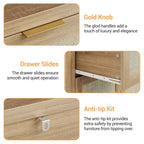 COZONY 47 Madia buffet moderna in rattan con contenitore, Credenza boho con cassetti e ante, Mobile bar in legno