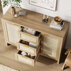 COZONY 47 Madia buffet moderna in rattan con contenitore, Credenza boho con cassetti e ante, Mobile bar in legno