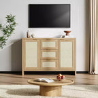 COZONY 47 Madia buffet moderna in rattan con contenitore, Credenza boho con cassetti e ante, Mobile bar in legno