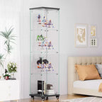 Okak Display Cabinet with Glass Door and Acrylic Shelves, Storage Cabinet with Lock and Wheels, Cabinet for Living Room, Bedroom