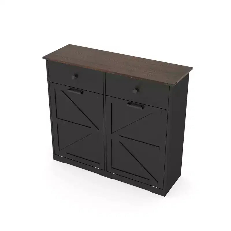 Mobile contenitore doppio da fattoria Okak con 4 cassetti, mobile indipendente, mobile lavanderia in stile porta fienile per cucina