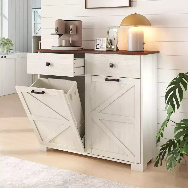 Mobile contenitore doppio da fattoria Okak con 4 cassetti, mobile indipendente, mobile lavanderia in stile porta fienile per cucina