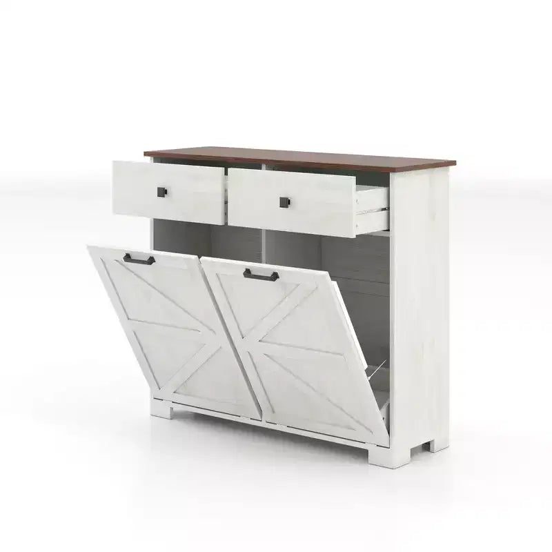 Mobile contenitore doppio da fattoria Okak con 4 cassetti, mobile indipendente, mobile lavanderia in stile porta fienile per cucina