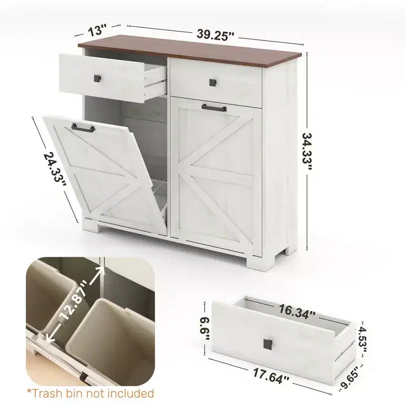 Mobile contenitore doppio da fattoria Okak con 4 cassetti, mobile indipendente, mobile lavanderia in stile porta fienile per cucina