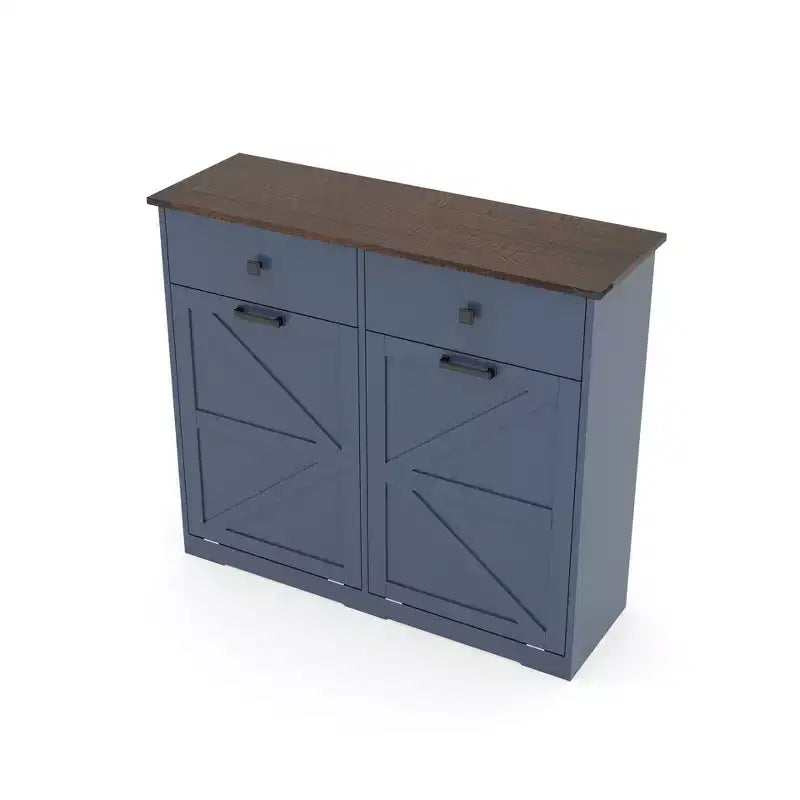 Mobile contenitore doppio da fattoria Okak con 4 cassetti, mobile indipendente, mobile lavanderia in stile porta fienile per cucina