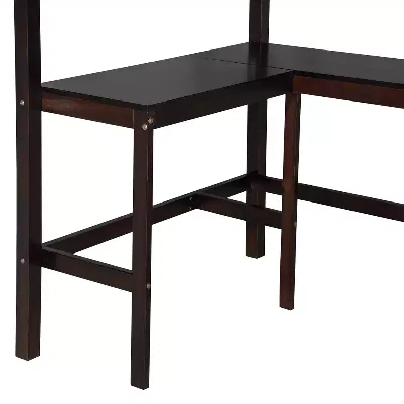 Letto a soppalco alto singolo con scrivania, Struttura letto a soppalco in legno con ripiani portaoggetti