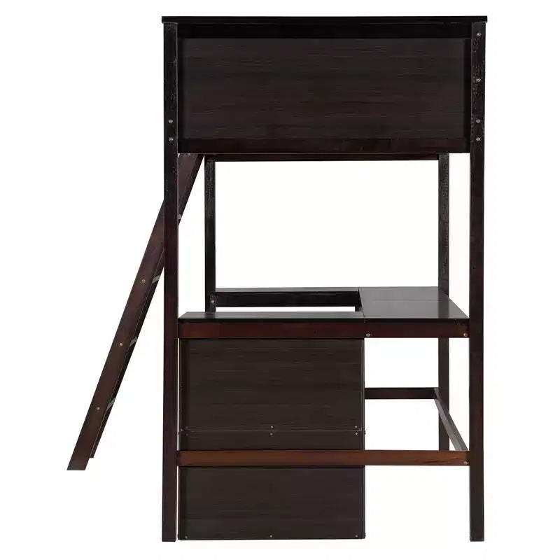 Letto a soppalco alto singolo con scrivania, Struttura letto a soppalco in legno con ripiani portaoggetti