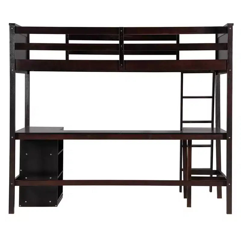 Letto a soppalco alto singolo con scrivania, Struttura letto a soppalco in legno con ripiani portaoggetti