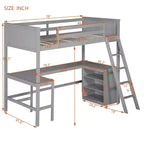 Letto a soppalco alto singolo con scrivania, Struttura letto a soppalco in legno con ripiani portaoggetti