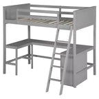 Letto a soppalco alto singolo con scrivania, Struttura letto a soppalco in legno con ripiani portaoggetti