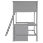 Letto a soppalco alto singolo con scrivania, Struttura letto a soppalco in legno con ripiani portaoggetti