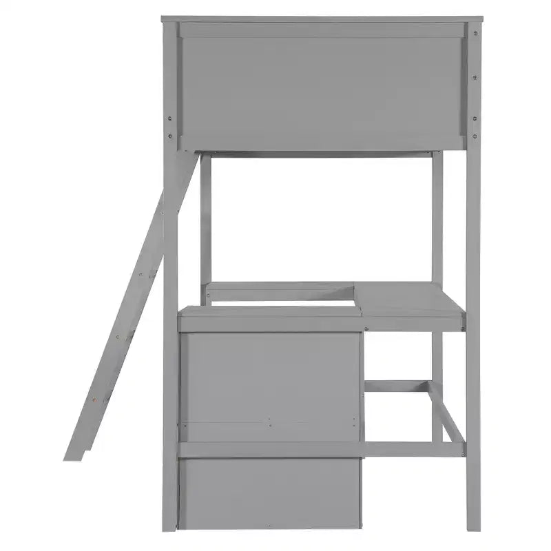 Letto a soppalco alto singolo con scrivania, Struttura letto a soppalco in legno con ripiani portaoggetti