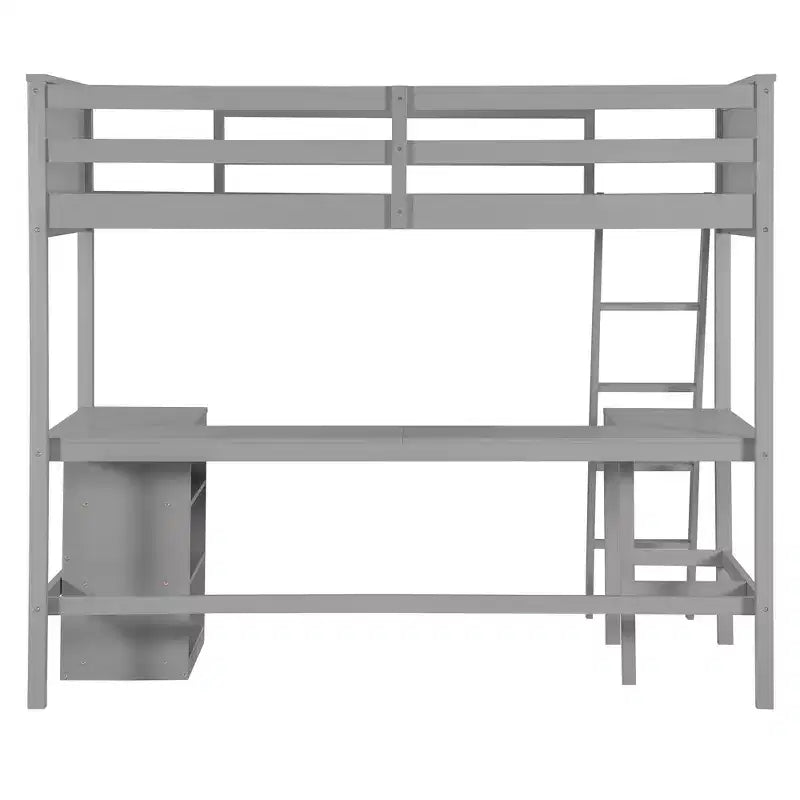 Letto a soppalco alto singolo con scrivania, Struttura letto a soppalco in legno con ripiani portaoggetti