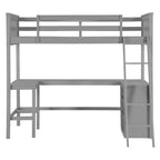Letto a soppalco alto singolo con scrivania, Struttura letto a soppalco in legno con ripiani portaoggetti