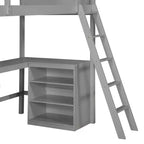 Letto a soppalco alto singolo con scrivania, Struttura letto a soppalco in legno con ripiani portaoggetti