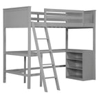 Letto a soppalco alto singolo con scrivania, Struttura letto a soppalco in legno con ripiani portaoggetti