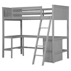 Letto a soppalco alto singolo con scrivania, Struttura letto a soppalco in legno con ripiani portaoggetti