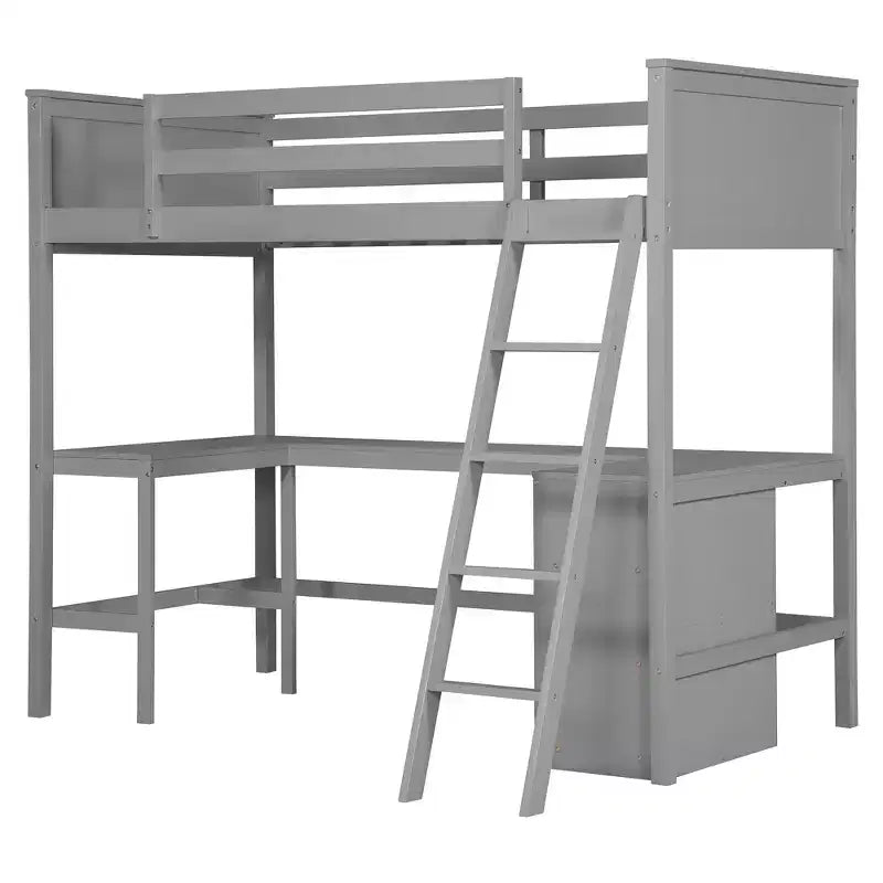 Letto a soppalco alto singolo con scrivania, Struttura letto a soppalco in legno con ripiani portaoggetti