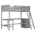 Letto a soppalco alto singolo con scrivania, Struttura letto a soppalco in legno con ripiani portaoggetti