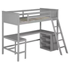 Letto a soppalco alto singolo con scrivania, Struttura letto a soppalco in legno con ripiani portaoggetti