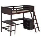 Letto a soppalco alto singolo con scrivania, Struttura letto a soppalco in legno con ripiani portaoggetti