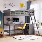 Letto a soppalco alto singolo con scrivania, Struttura letto a soppalco in legno con ripiani portaoggetti