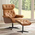 Poltrona reclinabile moderna BenchMaster Malibu in similpelle color cognac con pouf poggiapiedi, reclinazione manuale confortevole per camera da letto