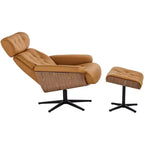 Poltrona reclinabile moderna BenchMaster Malibu in similpelle color cognac con pouf poggiapiedi, reclinazione manuale confortevole per camera da letto